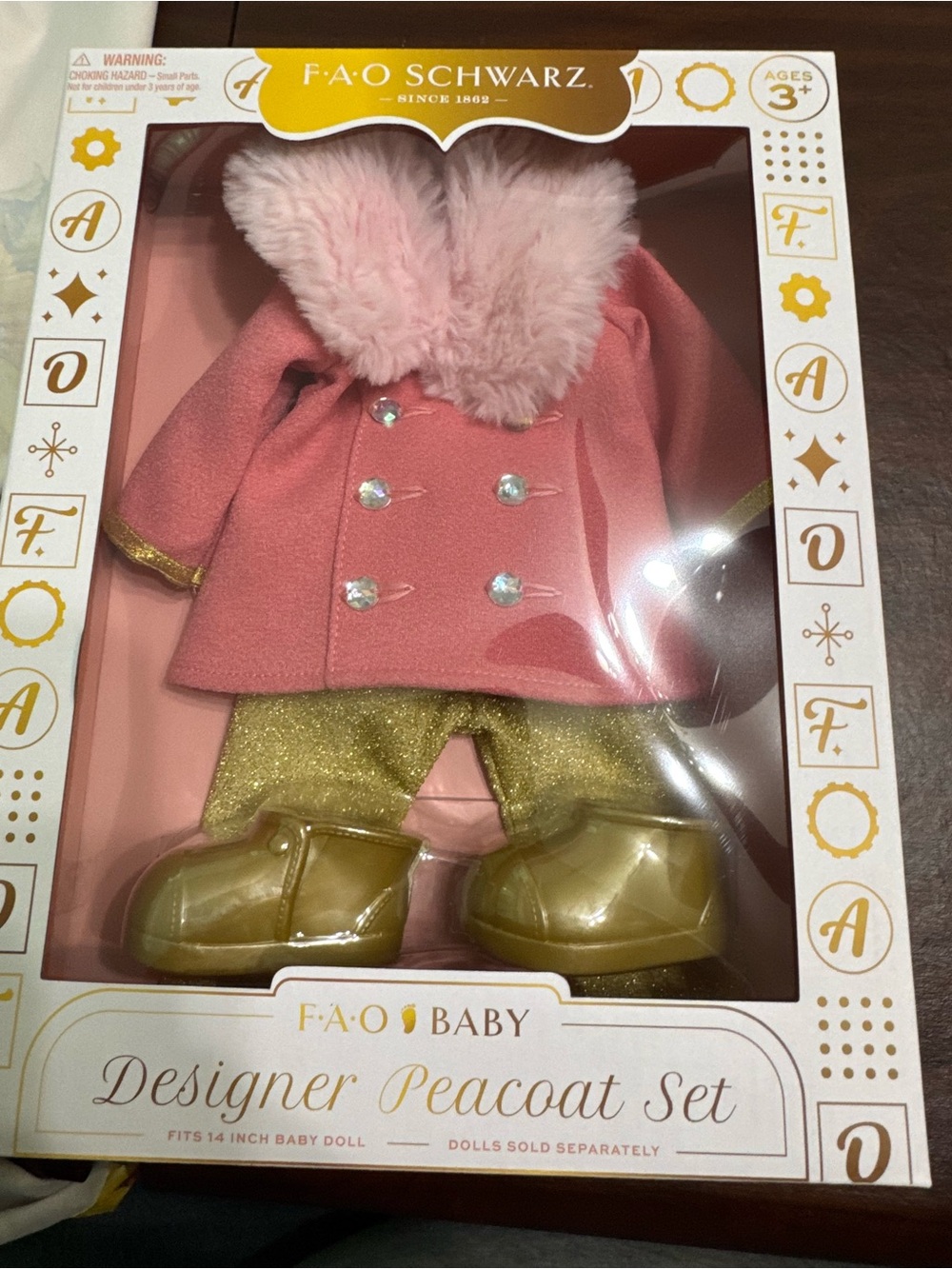 FAO Schwarz Pink Faux-Fur Collar Peacoat Set with Gold Accents
